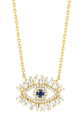 Medium Evil Eye Pendant Necklace, 18K Yellow Gold with Diamonds & Sapphire